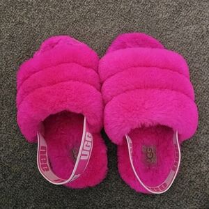 UGG Kids Pink Fluffy Slippers